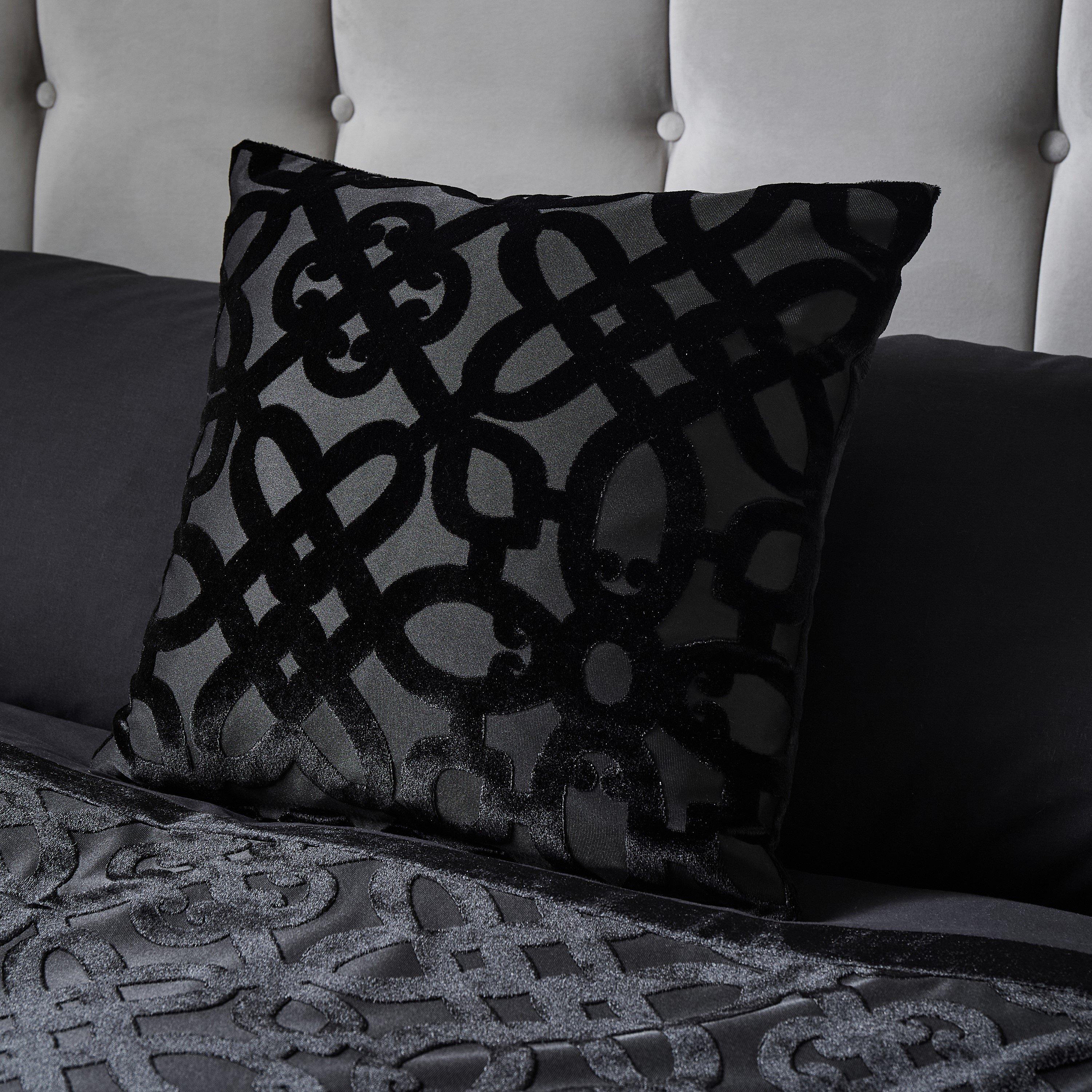 Black - Catherine Lansfield - Lattice Cut Velvet Cushion - 1