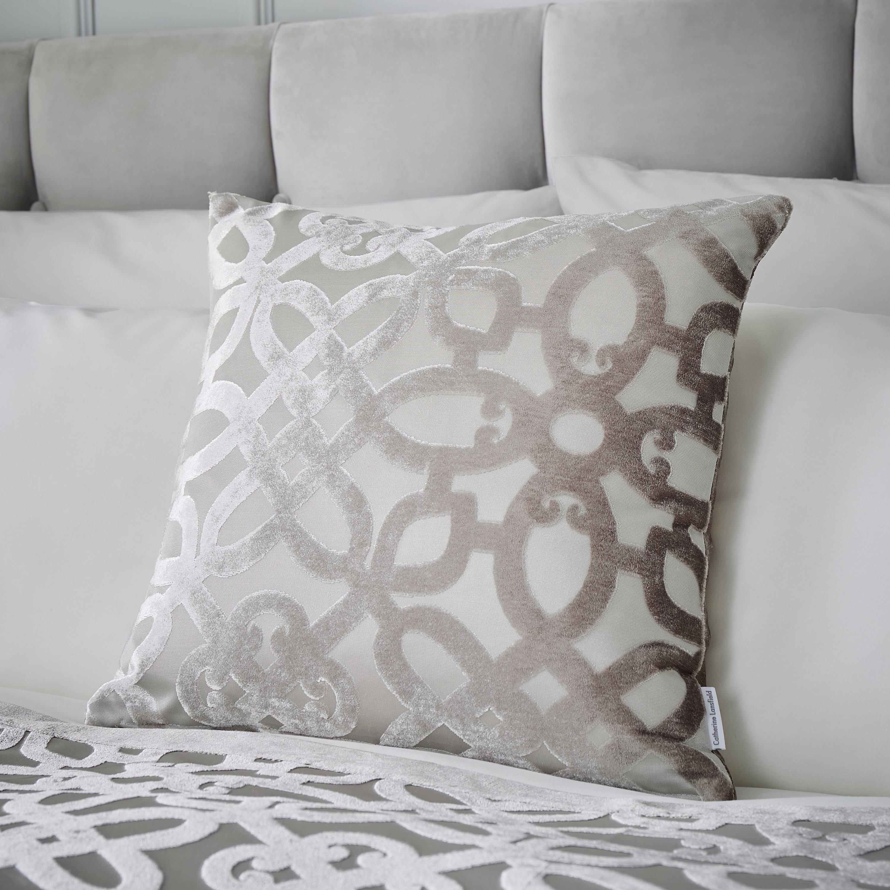 Catherine Lansfield  Lattice Cut Velvet Cushion - Natural - 43x43cm