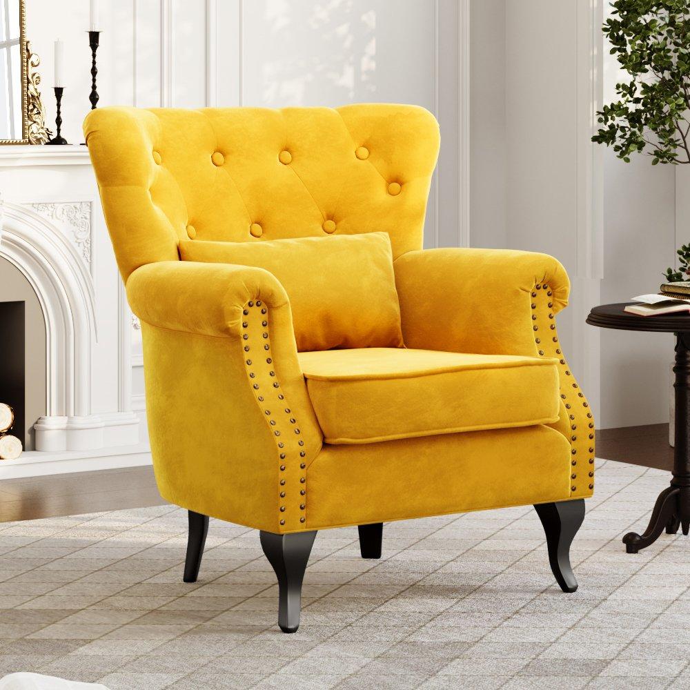 Yellow - Kabinet UK - Upholstered Modern Armchair with Lumbar Pillow - 1