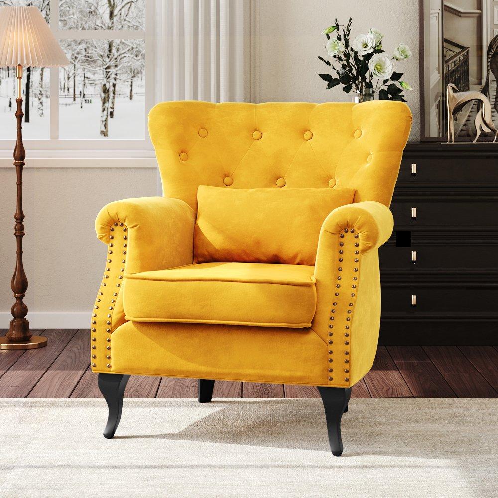 Yellow - Kabinet UK - Upholstered Modern Armchair with Lumbar Pillow - 2
