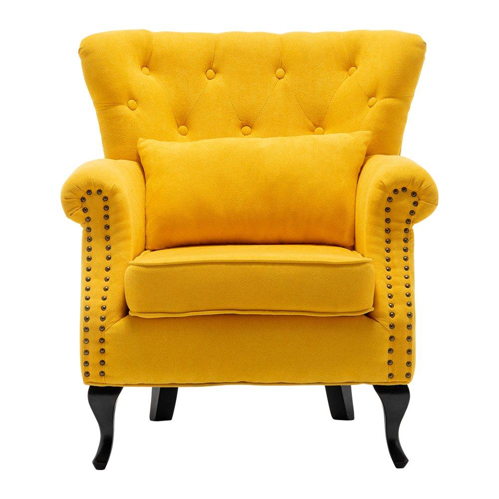 Yellow - Kabinet UK - Upholstered Modern Armchair with Lumbar Pillow - 3