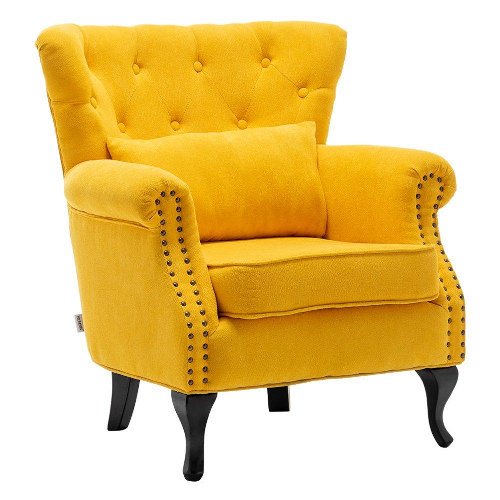 Yellow - Kabinet UK - Upholstered Modern Armchair with Lumbar Pillow - 4