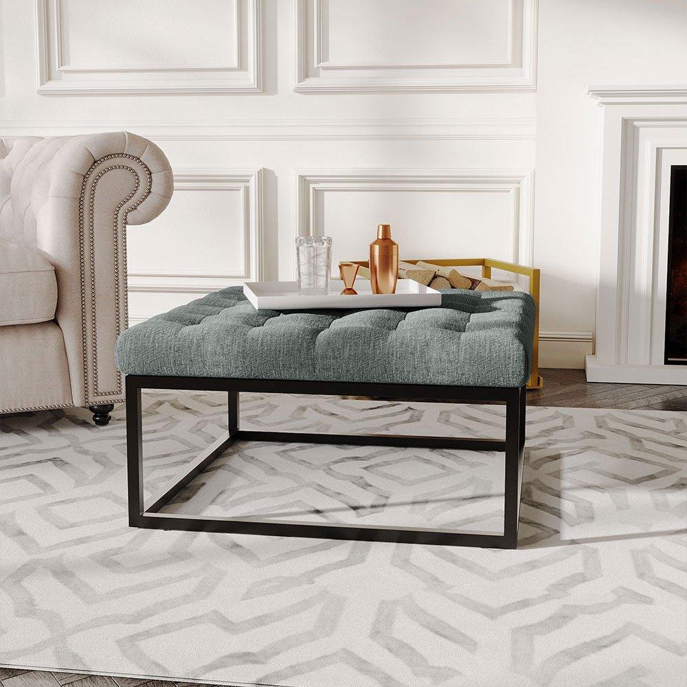 Grey - Kabinet UK - Square Linen Footstool with Metal Frame - 2