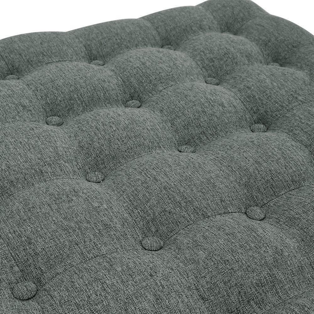 Grey - Kabinet UK - Square Linen Footstool with Metal Frame - 8