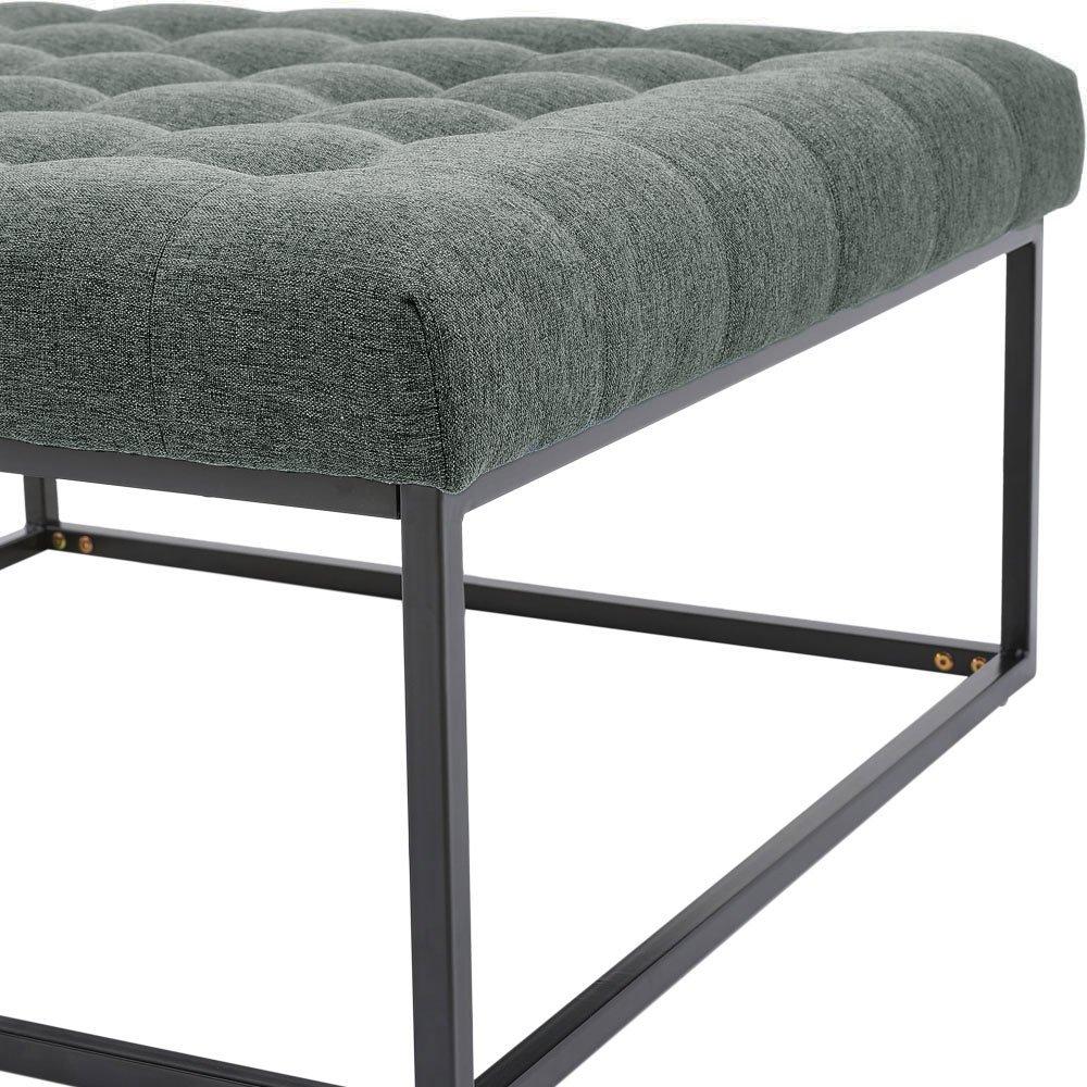 Grey - Kabinet UK - Square Linen Footstool with Metal Frame - 9