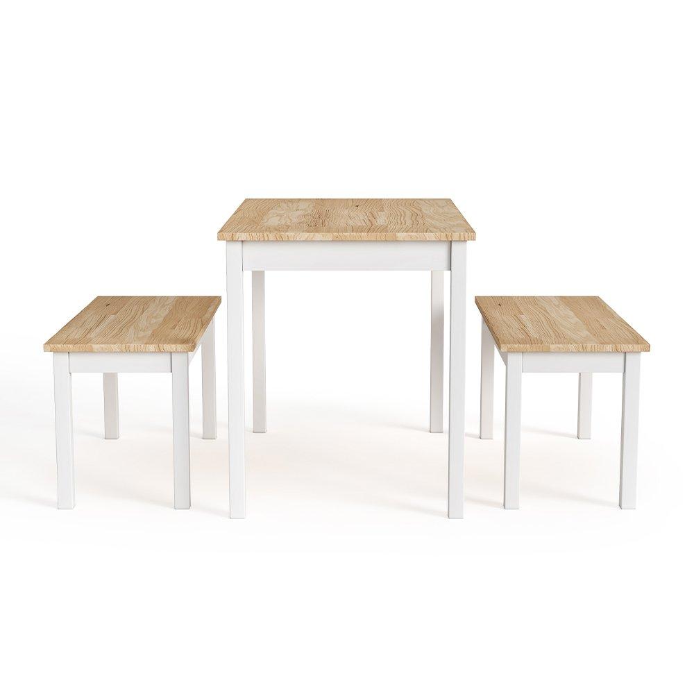 White Brown - Kabinet UK - 3 Piece Modern Wood Dining Table and Benches Set - 3