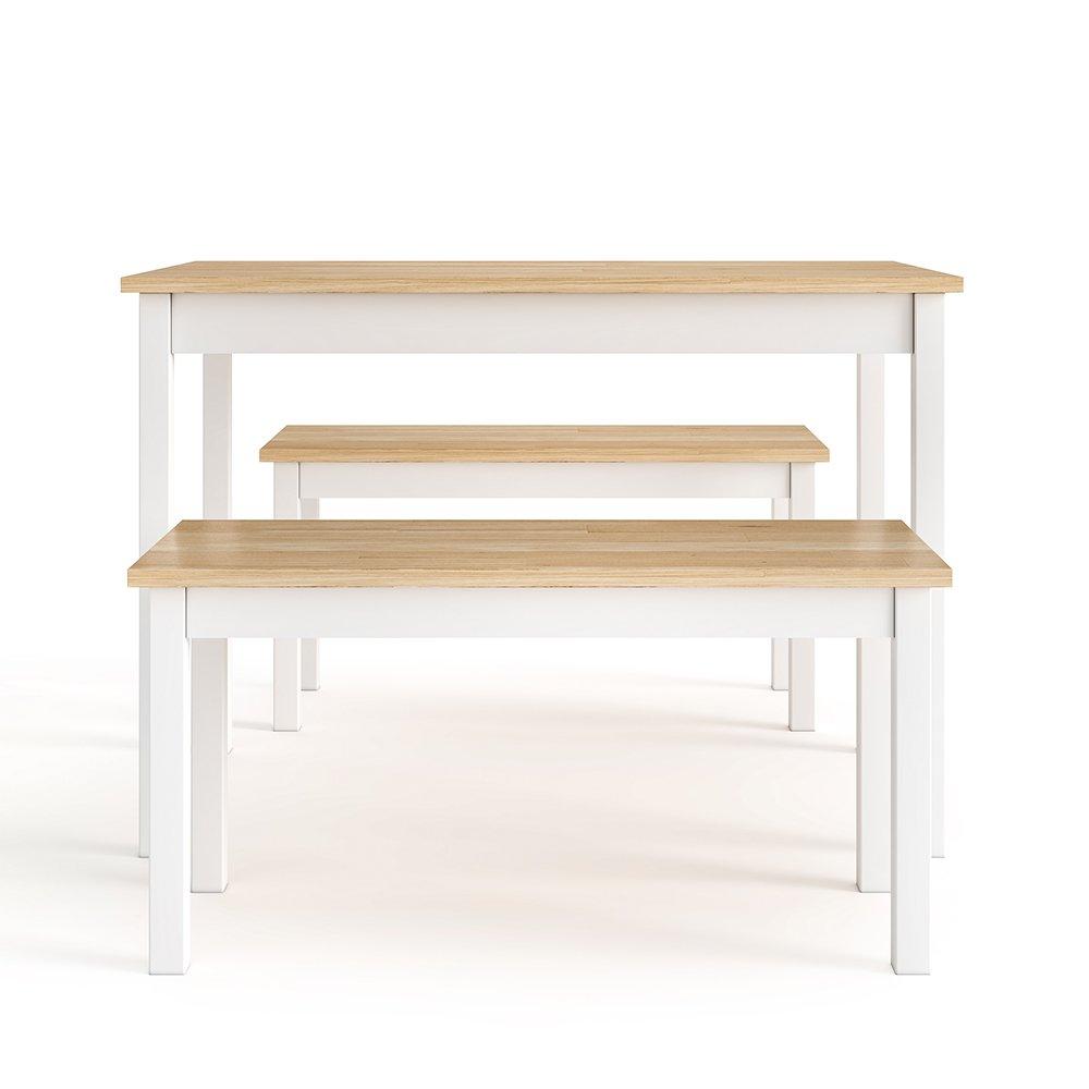 White Brown - Kabinet UK - 3 Piece Modern Wood Dining Table and Benches Set - 6