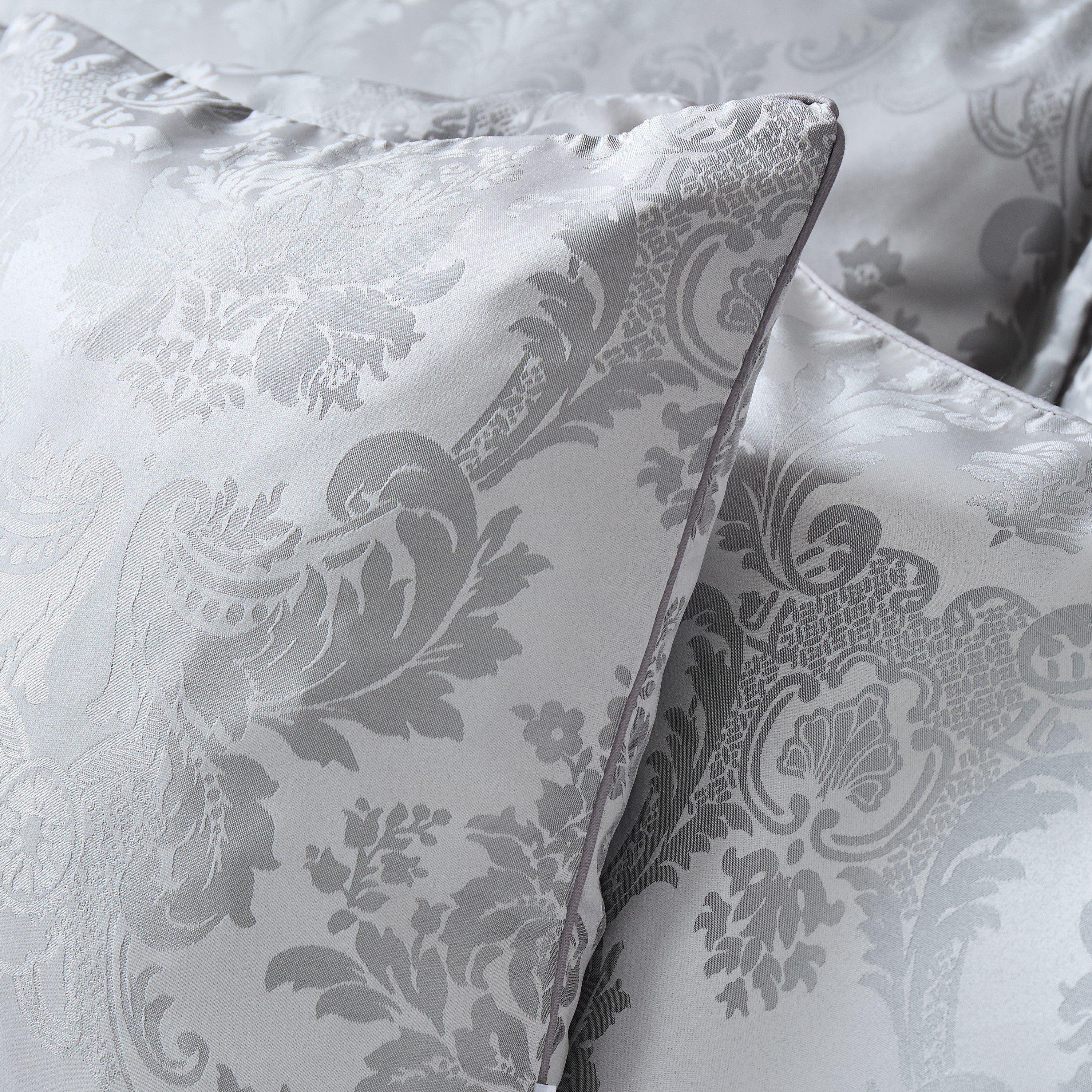 Silver Grey - Catherine Lansfield - Damask Jacquard Woven Piped Zip Closure Cushion - 2