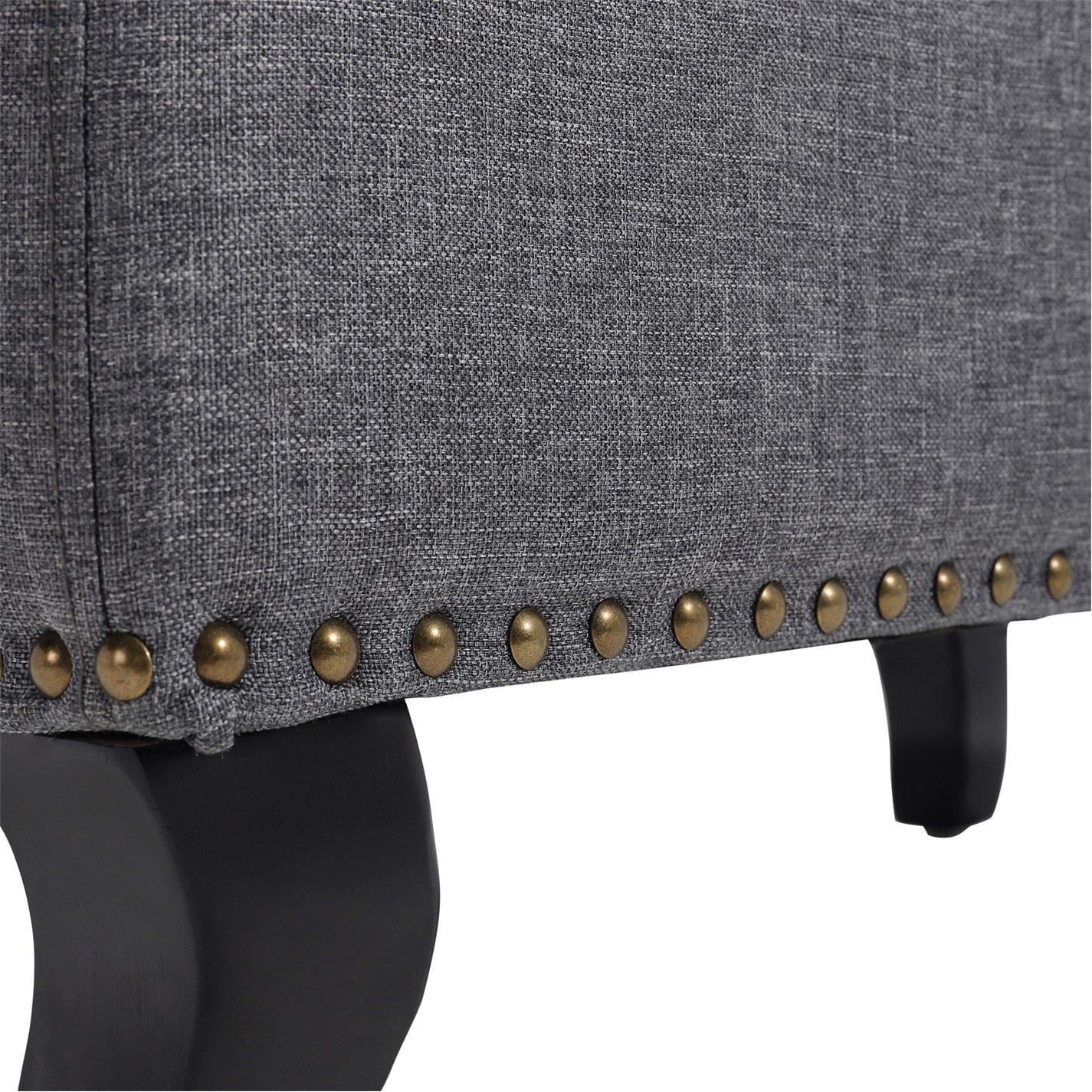 Grey - Kabinet UK - Modern Nailhead Trim Buttoned Ottoman Bench - 11