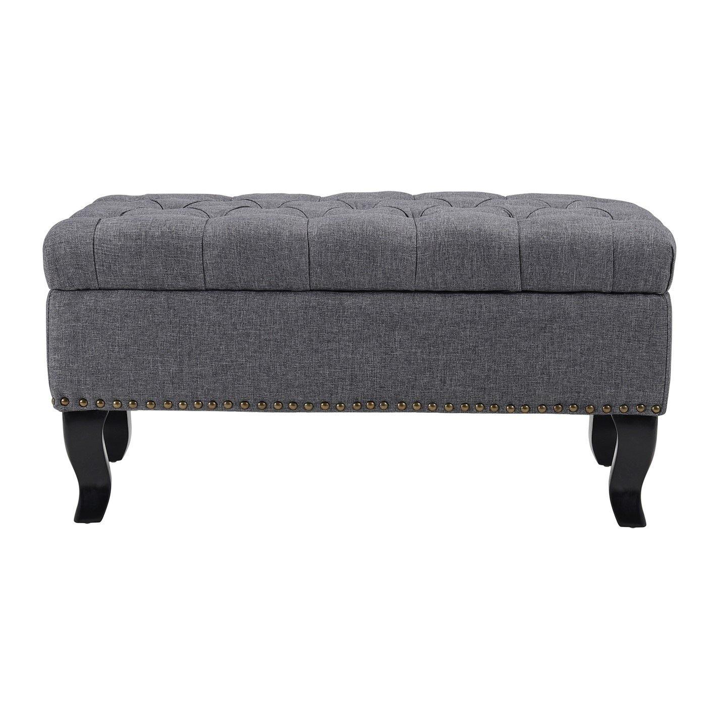 Grey - Kabinet UK - Modern Nailhead Trim Buttoned Ottoman Bench - 4