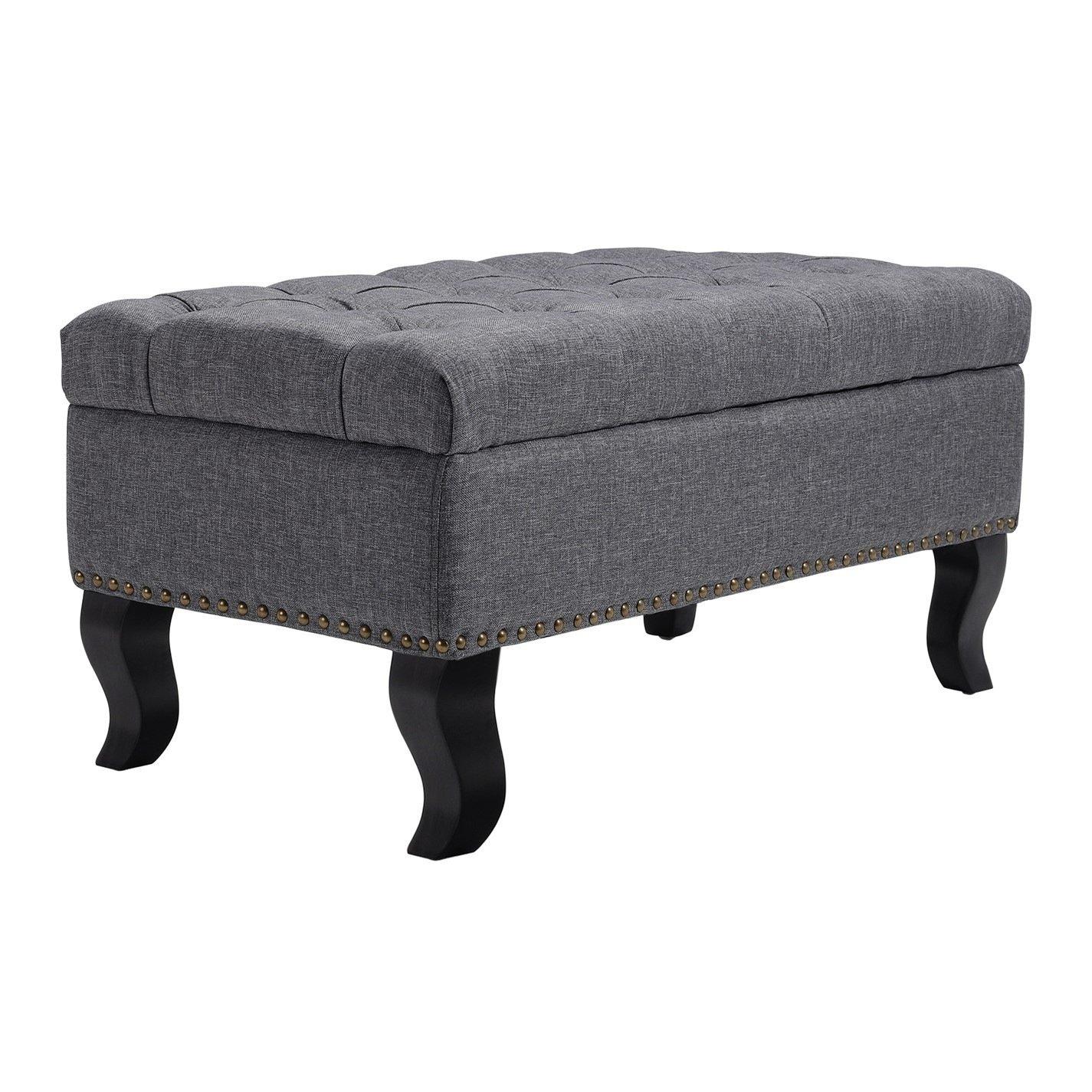 Grey - Kabinet UK - Modern Nailhead Trim Buttoned Ottoman Bench - 5