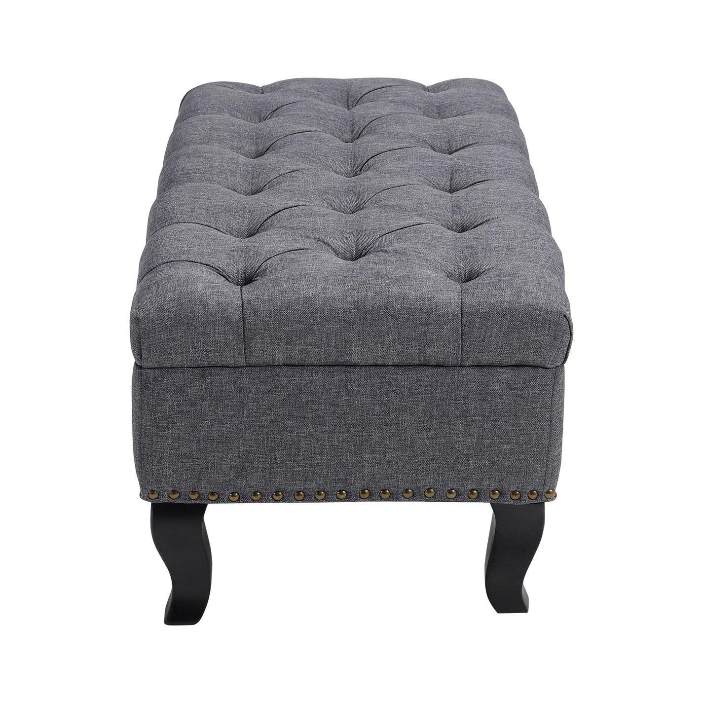 Grey - Kabinet UK - Modern Nailhead Trim Buttoned Ottoman Bench - 6