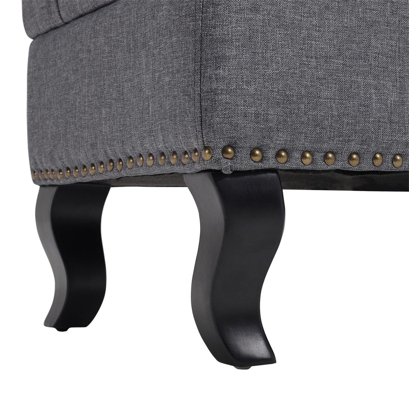 Grey - Kabinet UK - Modern Nailhead Trim Buttoned Ottoman Bench - 8