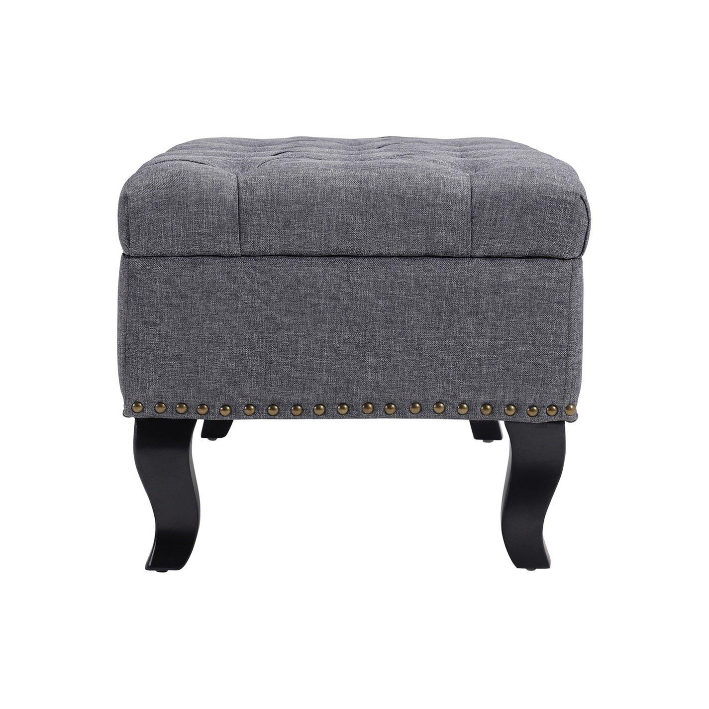 Grey - Kabinet UK - Modern Nailhead Trim Buttoned Ottoman Bench - 9