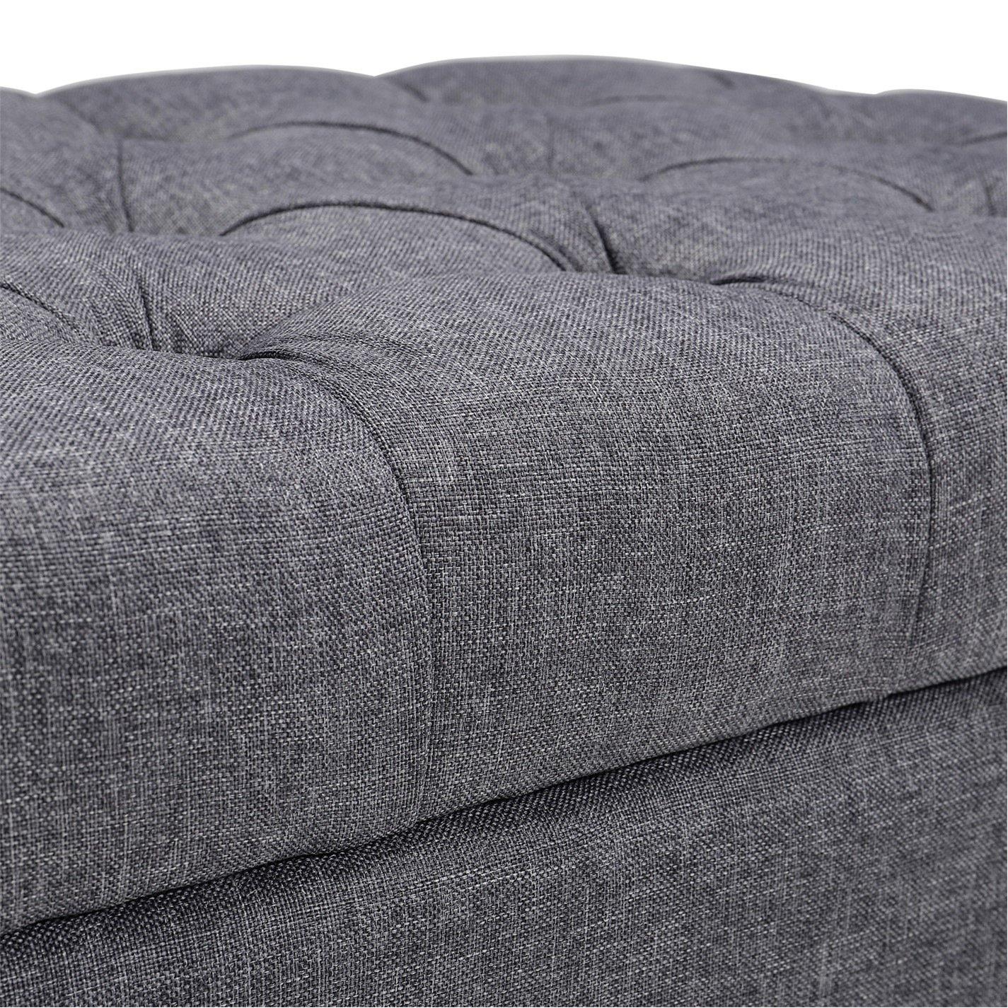 Grey - Kabinet UK - Modern Nailhead Trim Buttoned Ottoman Bench - 10