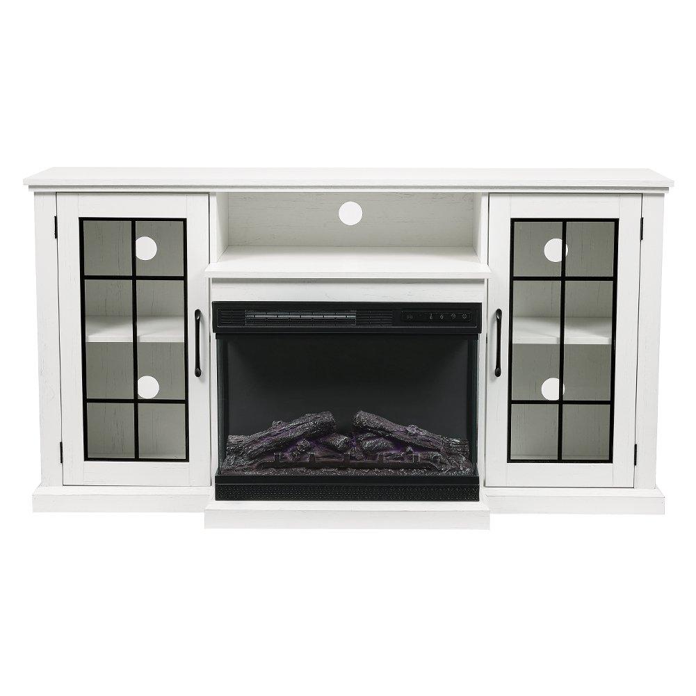 White Black - Kabinet UK - 3-Sided Glass Door Electric Fireplace TV Stand - 2