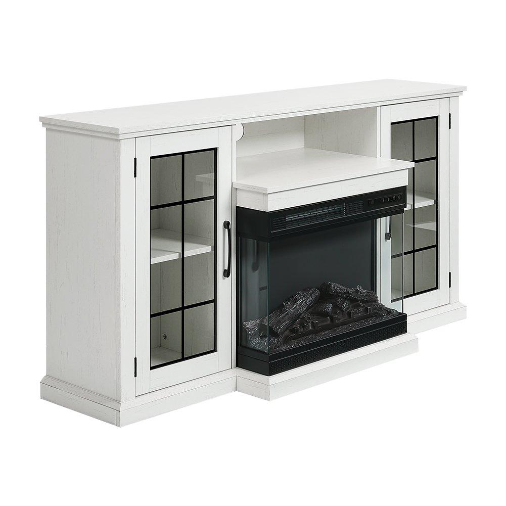 White Black - Kabinet UK - 3-Sided Glass Door Electric Fireplace TV Stand - 3
