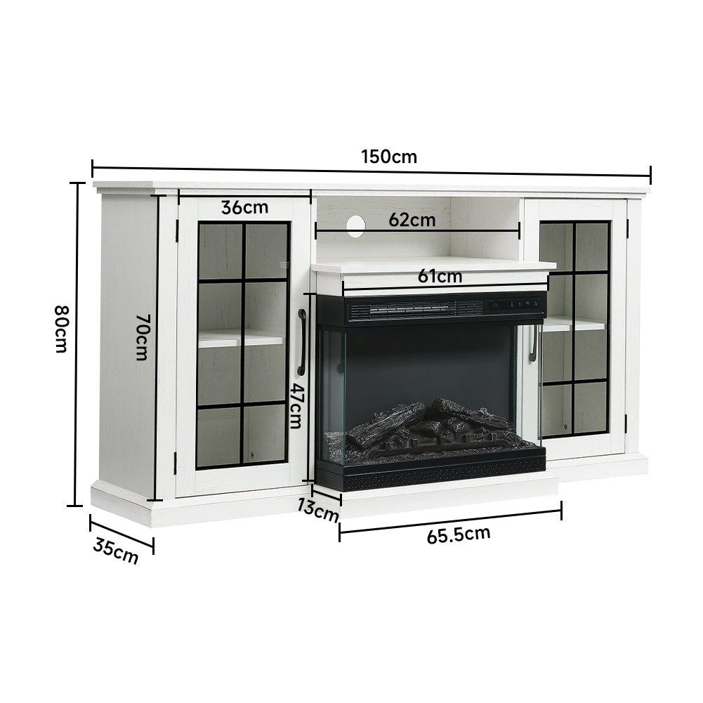 White Black - Kabinet UK - 3-Sided Glass Door Electric Fireplace TV Stand - 8