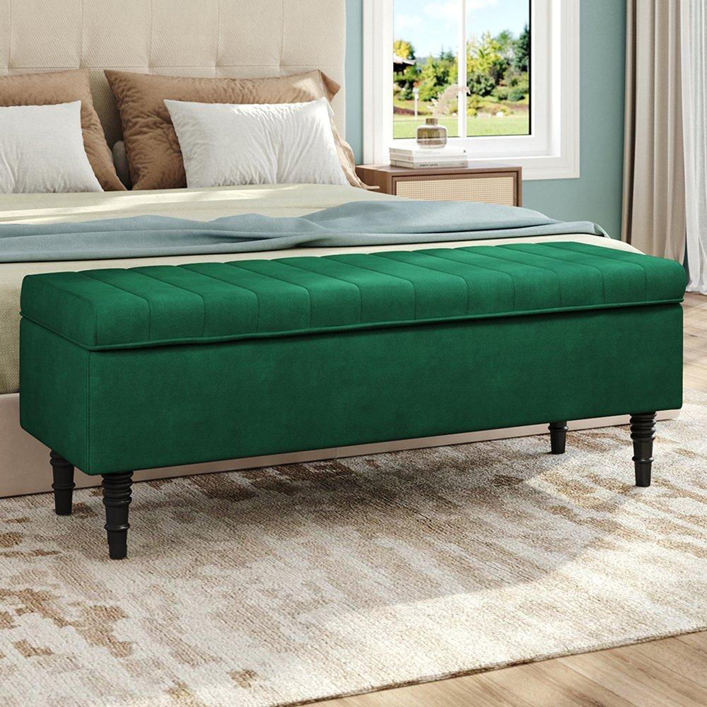Kabinet Uk  Velvet Ottoman & Entryway Bench - Green