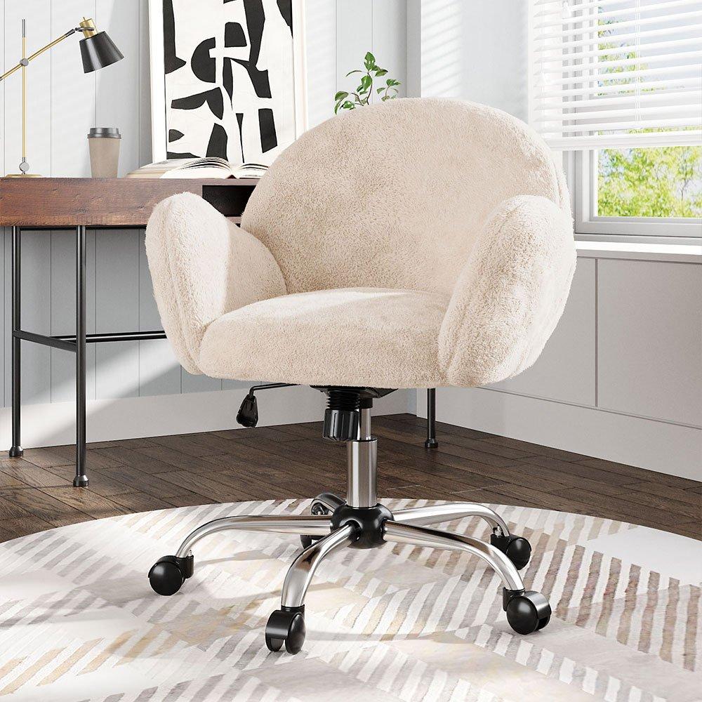 White - Kabinet UK - Comfy Plush Swivel Office Chair Adjustable Height - 1