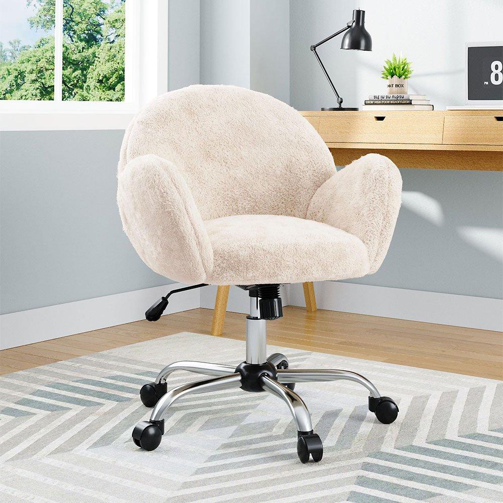 White - Kabinet UK - Comfy Plush Swivel Office Chair Adjustable Height - 2