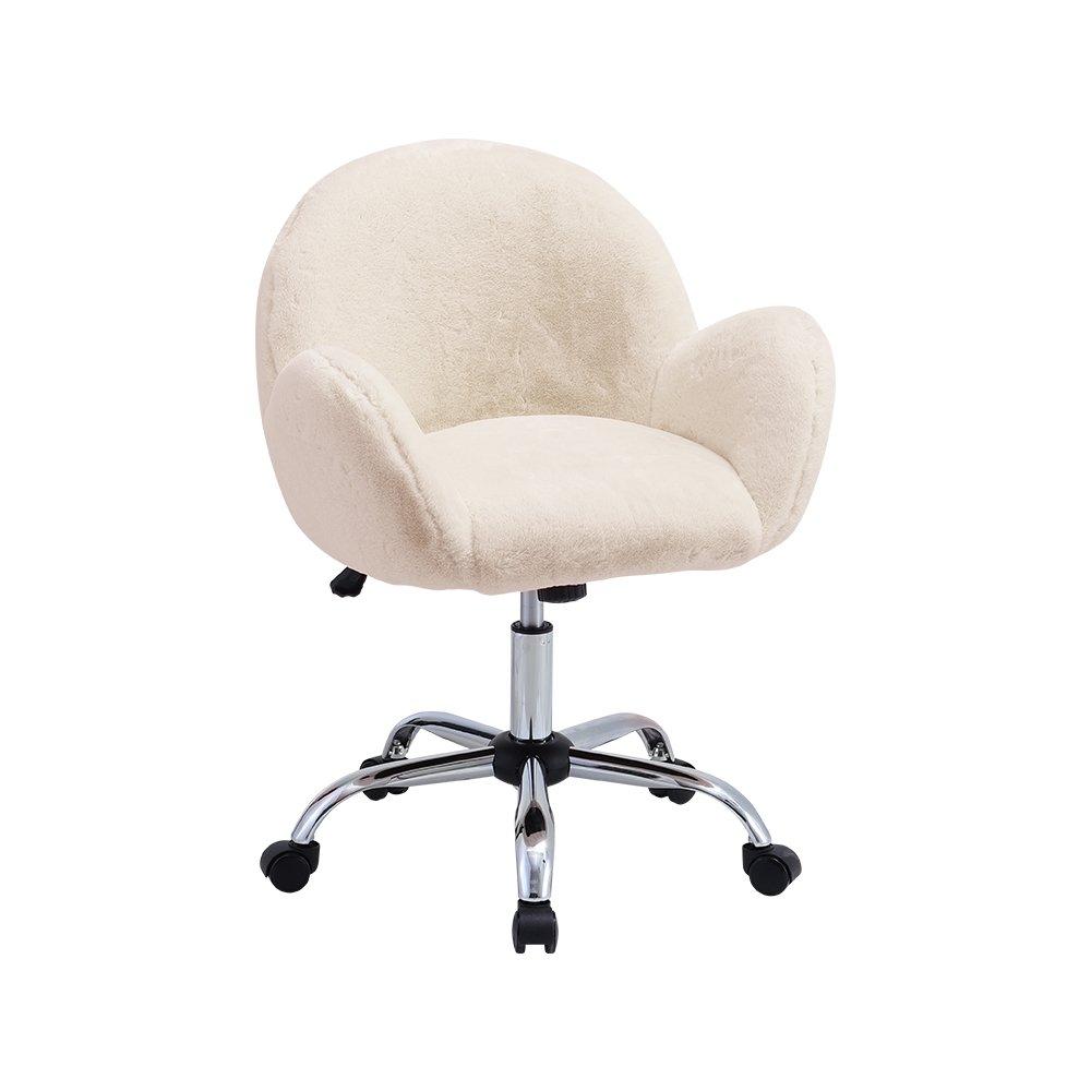 White - Kabinet UK - Comfy Plush Swivel Office Chair Adjustable Height - 4