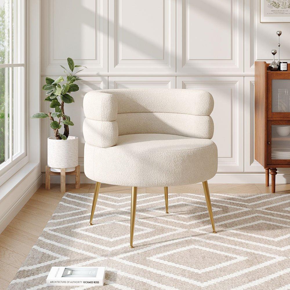 White - Kabinet UK - Curved Upholstered Single Sofa Accent Chair - 1