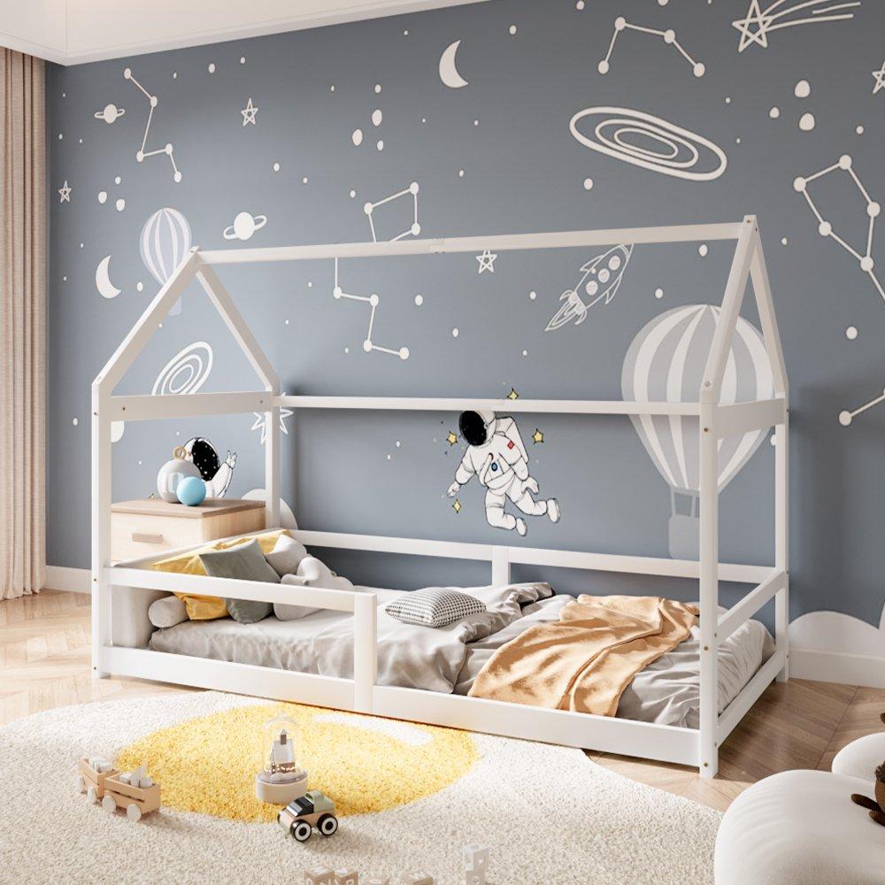 Kabinet Uk  Kids Pine Wood House Bed - White