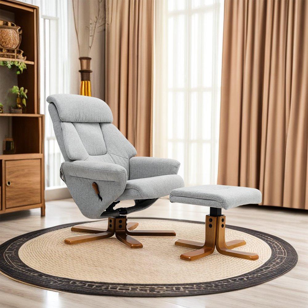 Brown Grey - Kabinet UK - Swivel Linen Lounge Recliner with Ottoman - 1
