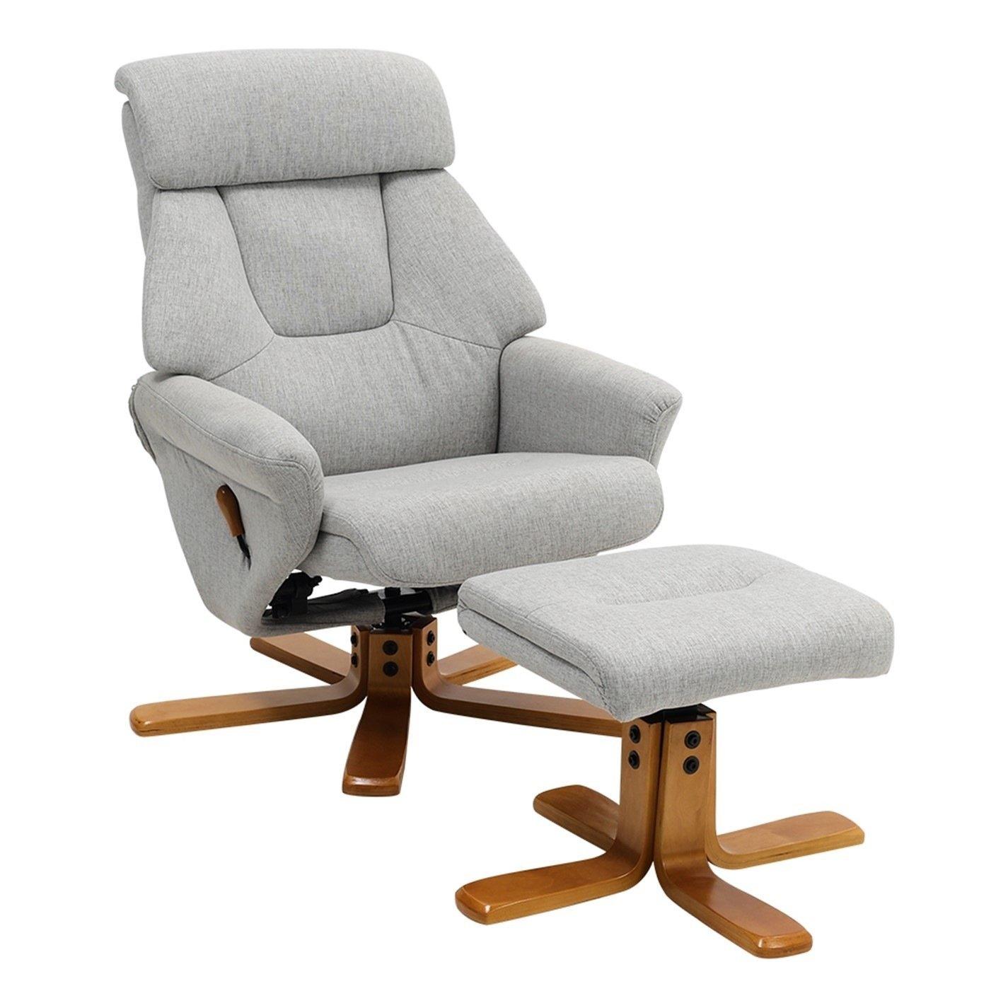 Brown Grey - Kabinet UK - Swivel Linen Lounge Recliner with Ottoman - 3