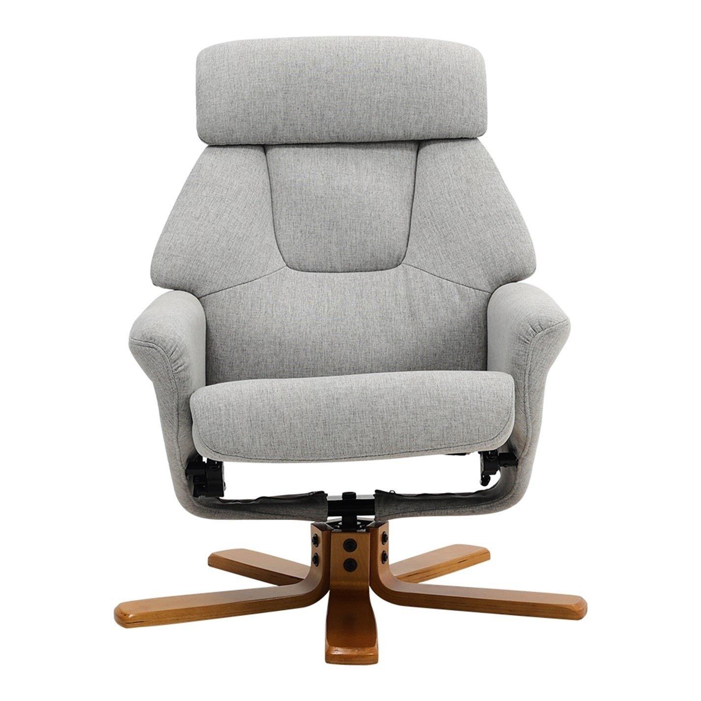Brown Grey - Kabinet UK - Swivel Linen Lounge Recliner with Ottoman - 4