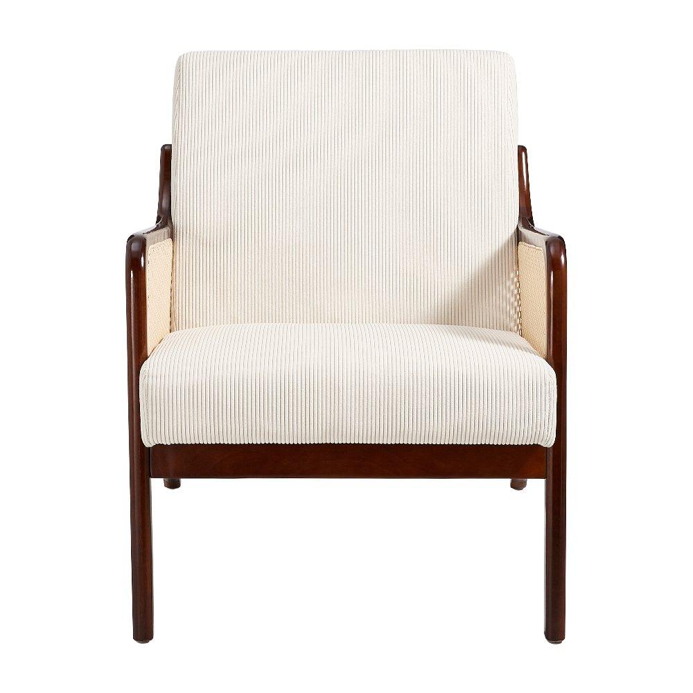White - Kabinet UK - Corduroy Armchair with Rattan Armrest - 3