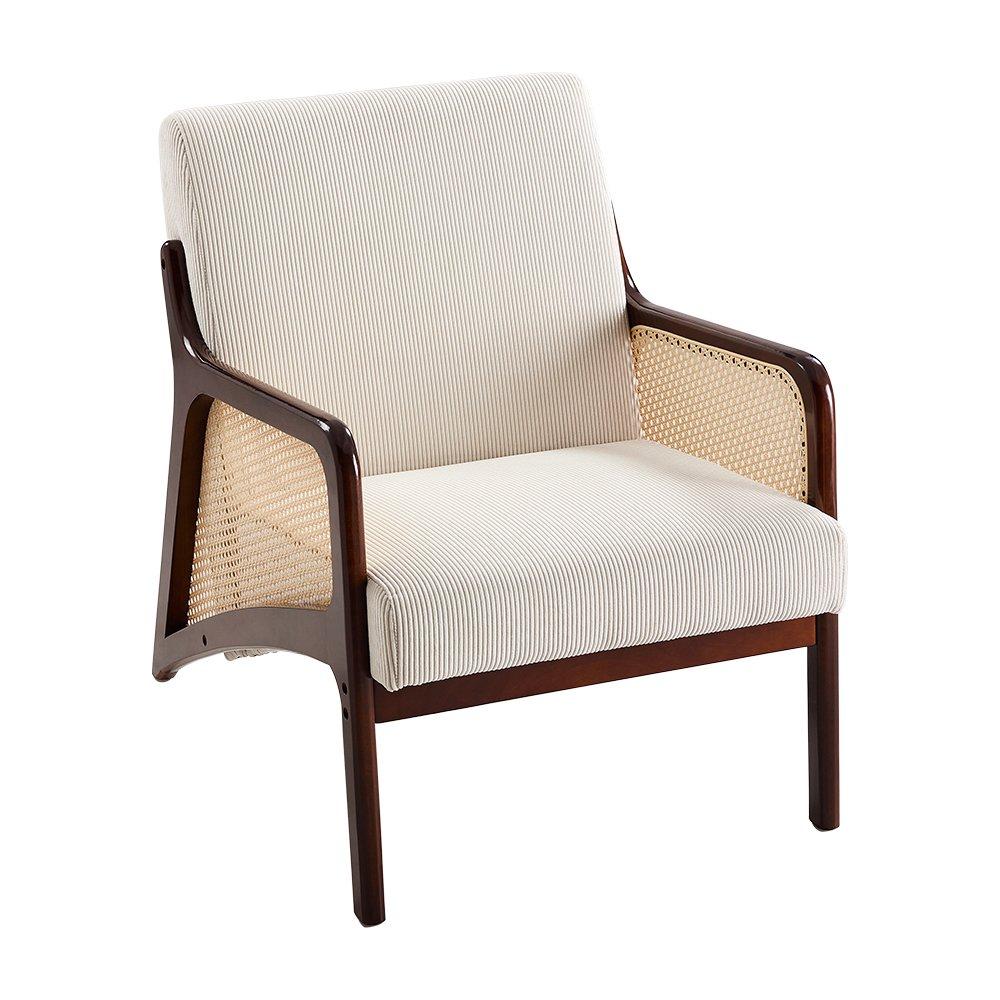 White - Kabinet UK - Corduroy Armchair with Rattan Armrest - 4