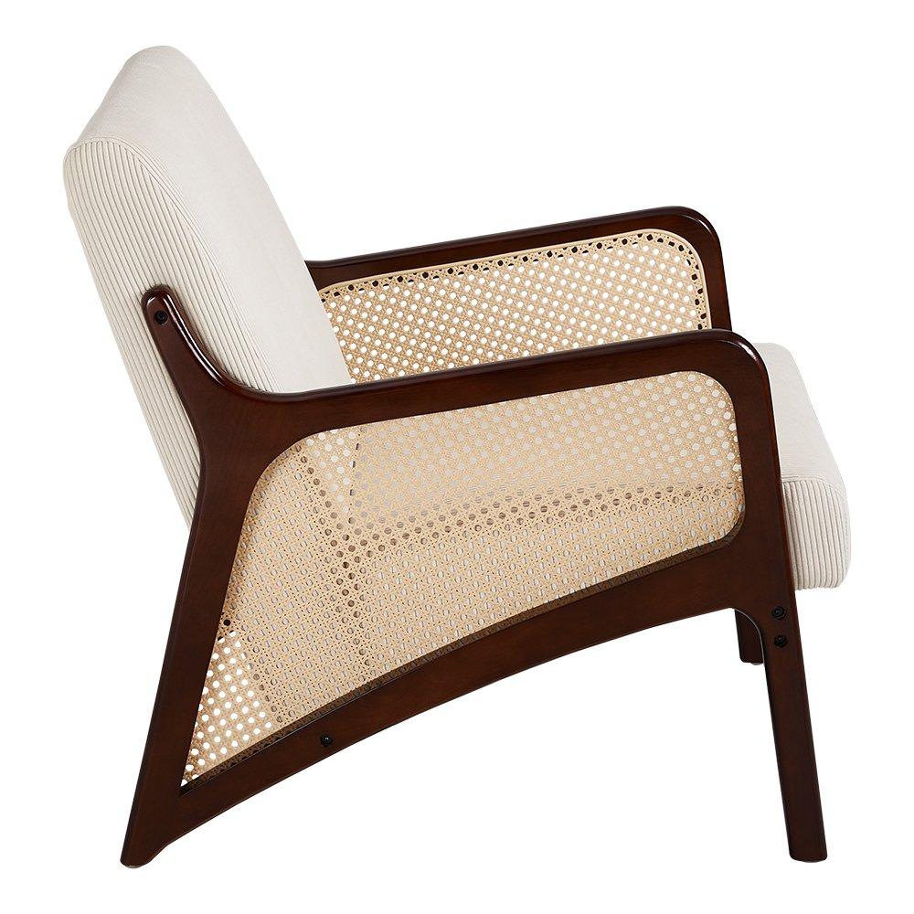 White - Kabinet UK - Corduroy Armchair with Rattan Armrest - 5