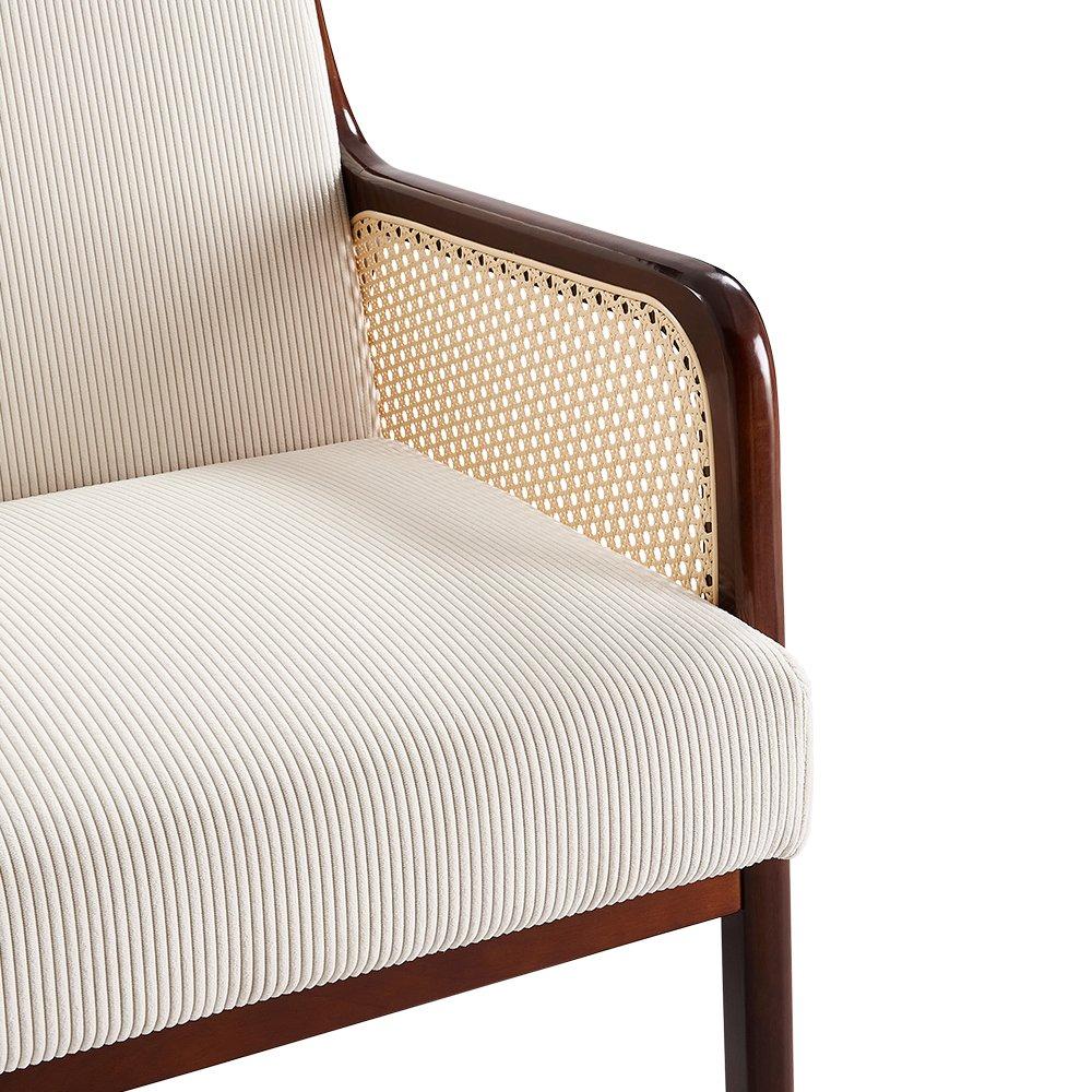 White - Kabinet UK - Corduroy Armchair with Rattan Armrest - 9