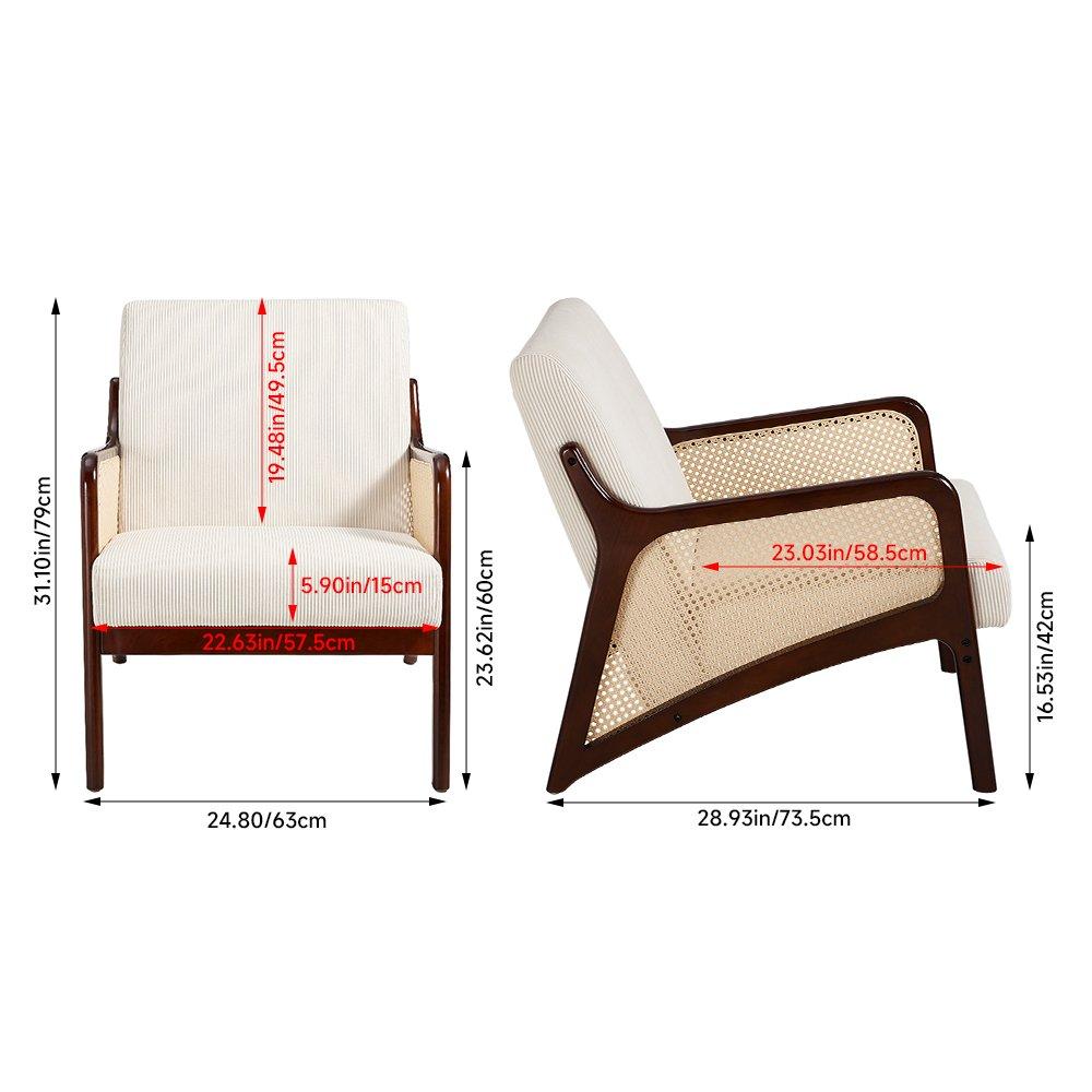 White - Kabinet UK - Corduroy Armchair with Rattan Armrest - 10