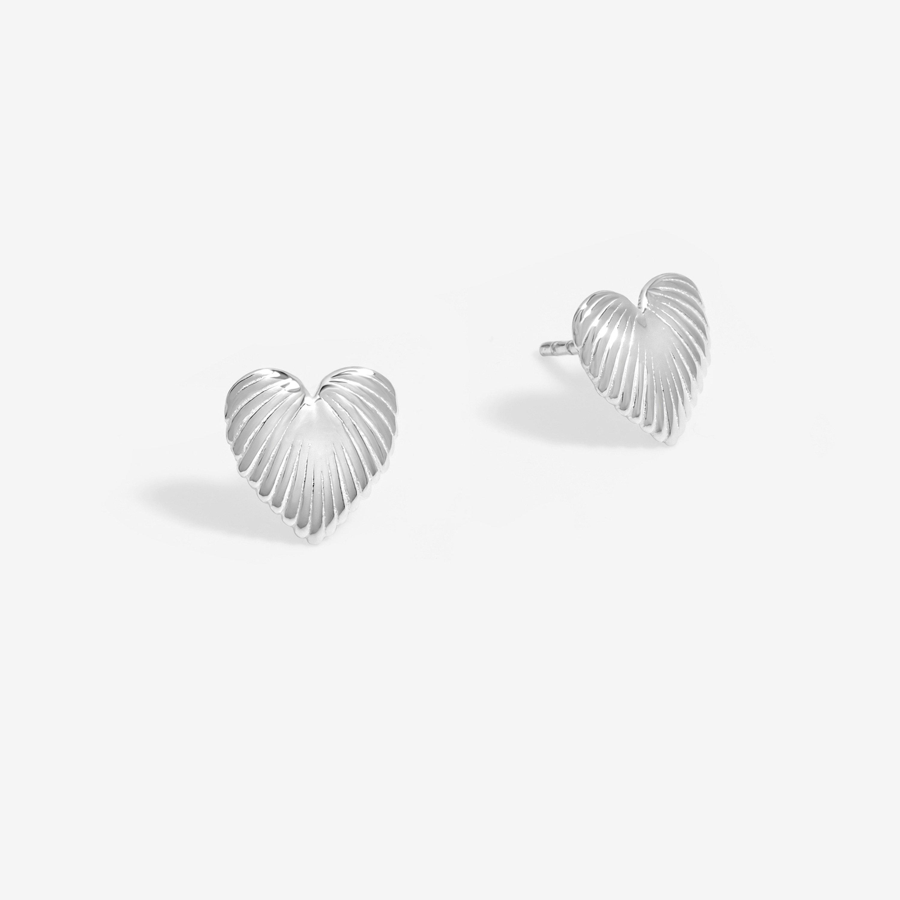 Silver - Simply Silver - Sterling Silver 925 Polished Ridge Heart Stud Earr - 1