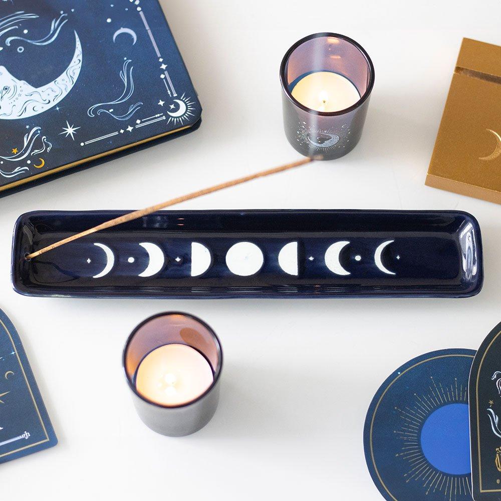 Something Different  Moon Phase Ceramic Incense Ash Catcher Blue