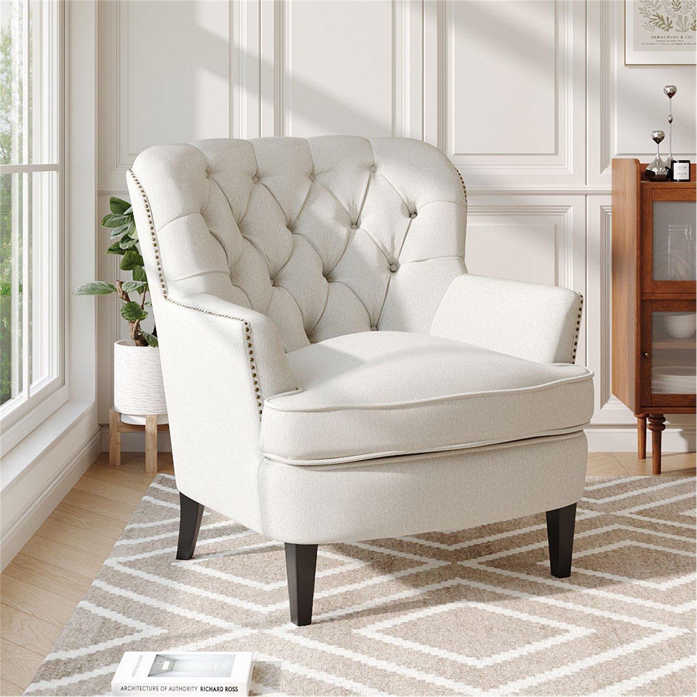 White - Kabinet UK - Classic Buttoned Linen Armchair - 1