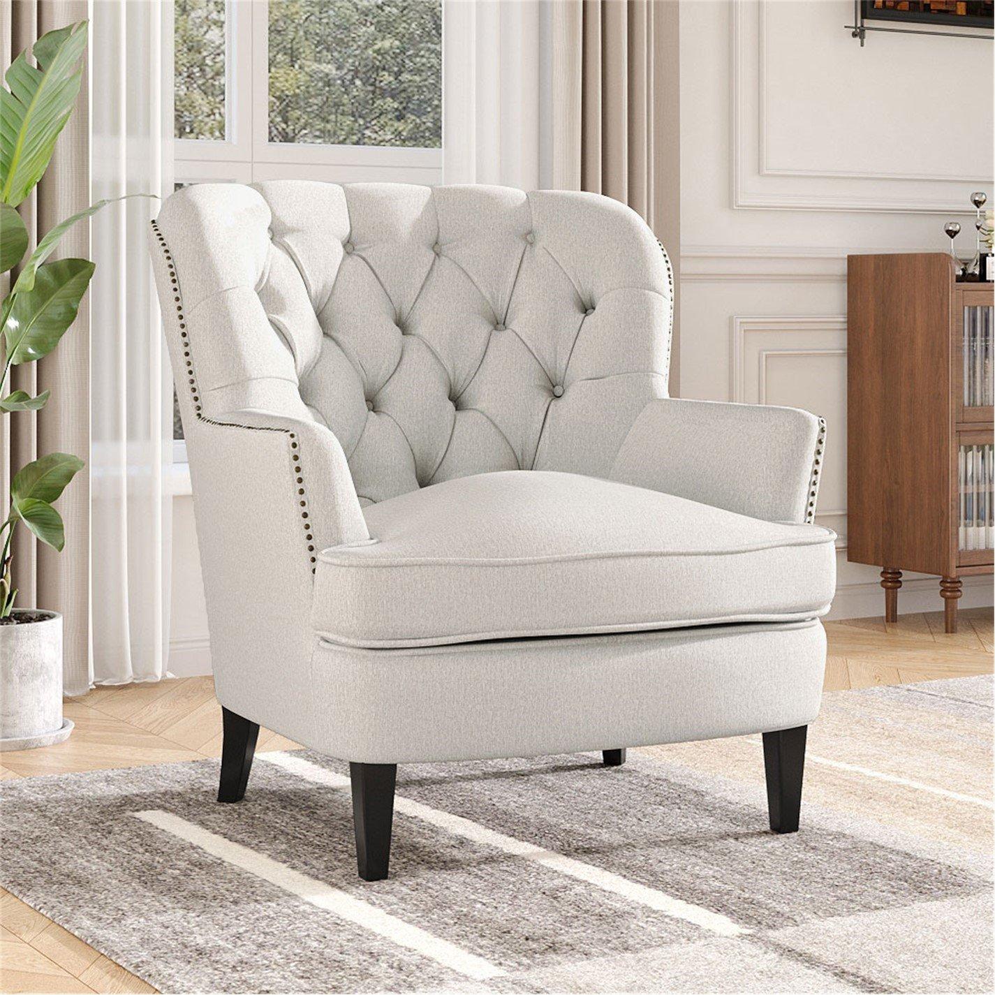 White - Kabinet UK - Classic Buttoned Linen Armchair - 2