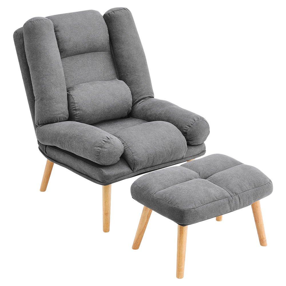 Grey - Kabinet UK - Modern Recliner with Footstool - 4