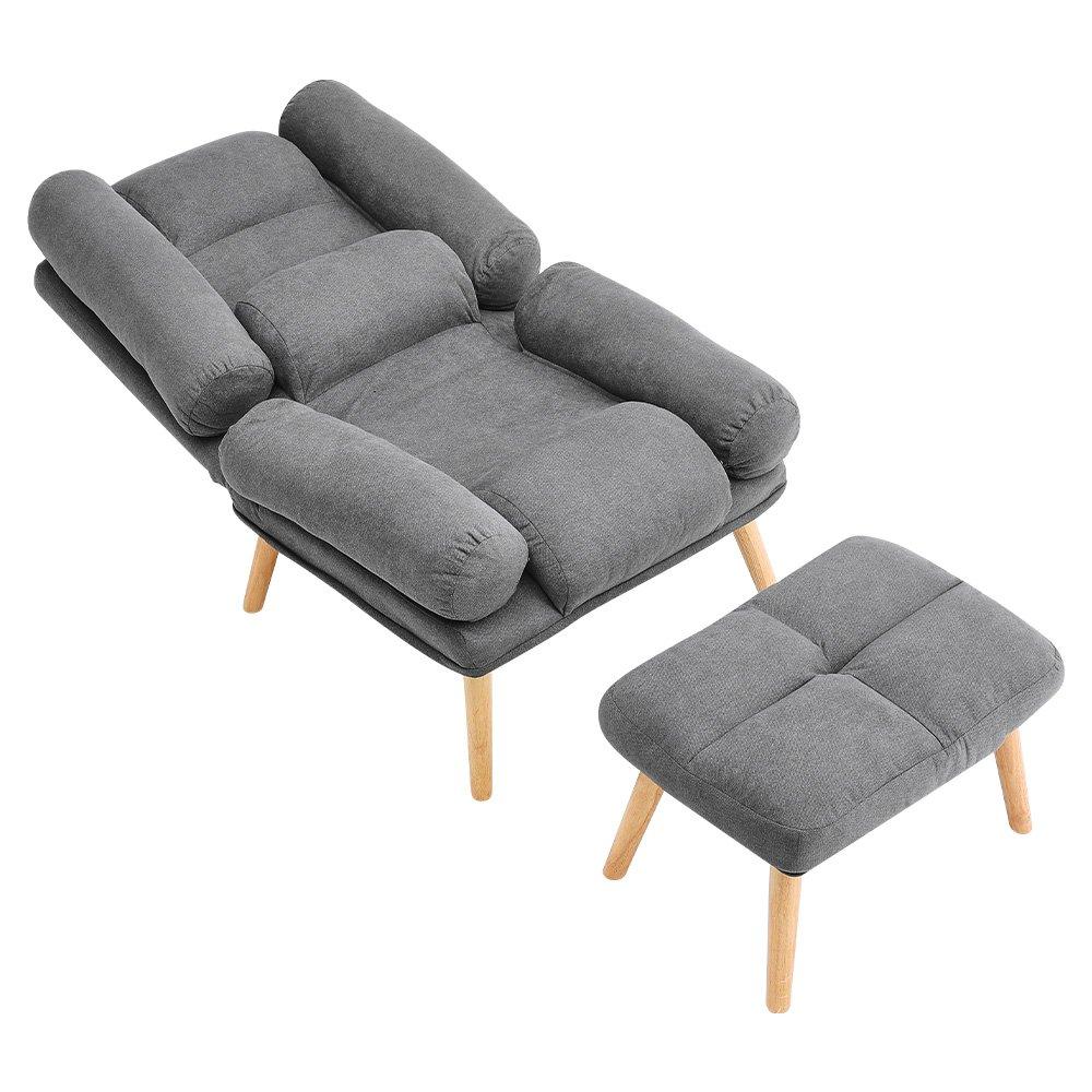 Grey - Kabinet UK - Modern Recliner with Footstool - 5