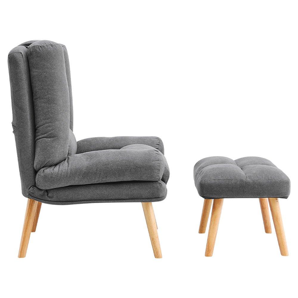 Grey - Kabinet UK - Modern Recliner with Footstool - 6