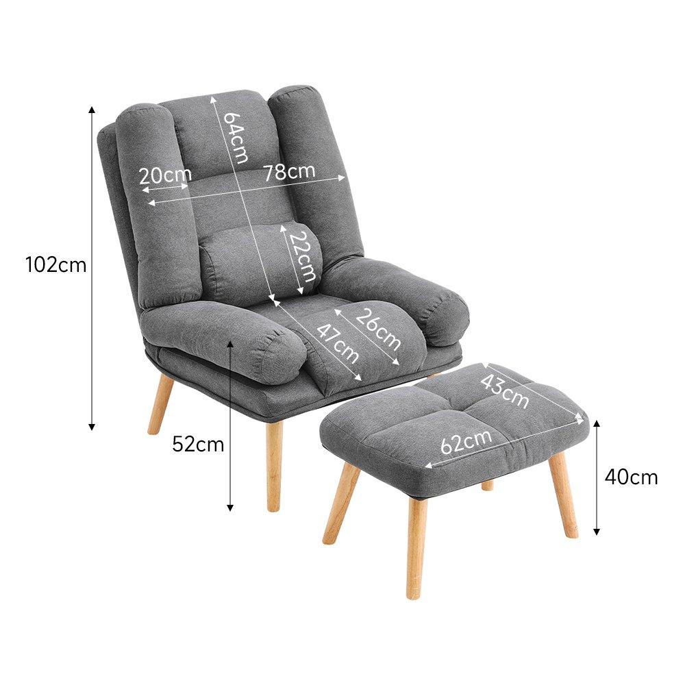 Grey - Kabinet UK - Modern Recliner with Footstool - 9
