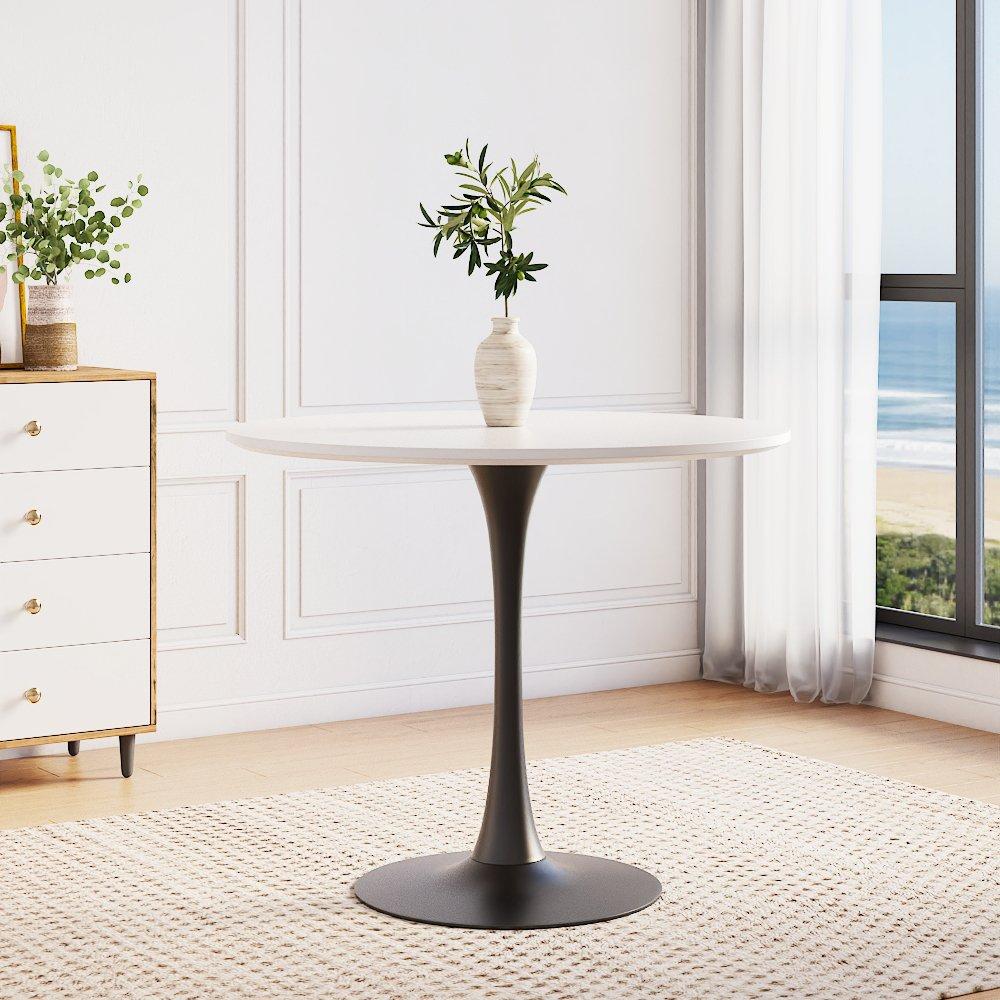 White Black - Kabinet UK - Modern Round Wooden Table with Metallic Base - 2