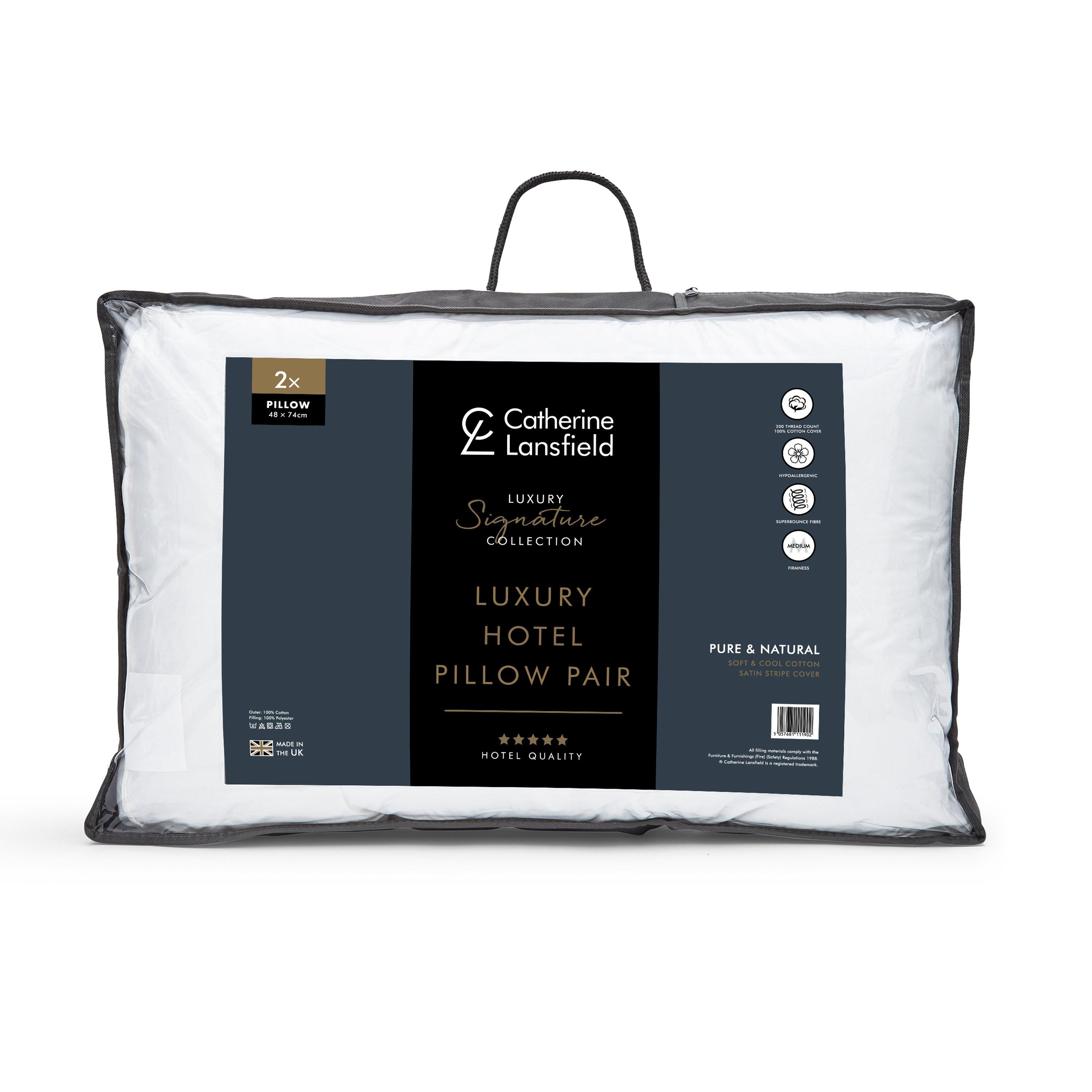 White - Catherine Lansfield - 200 Thread Count Hotel Satin Stripe Pillow Pair - 5