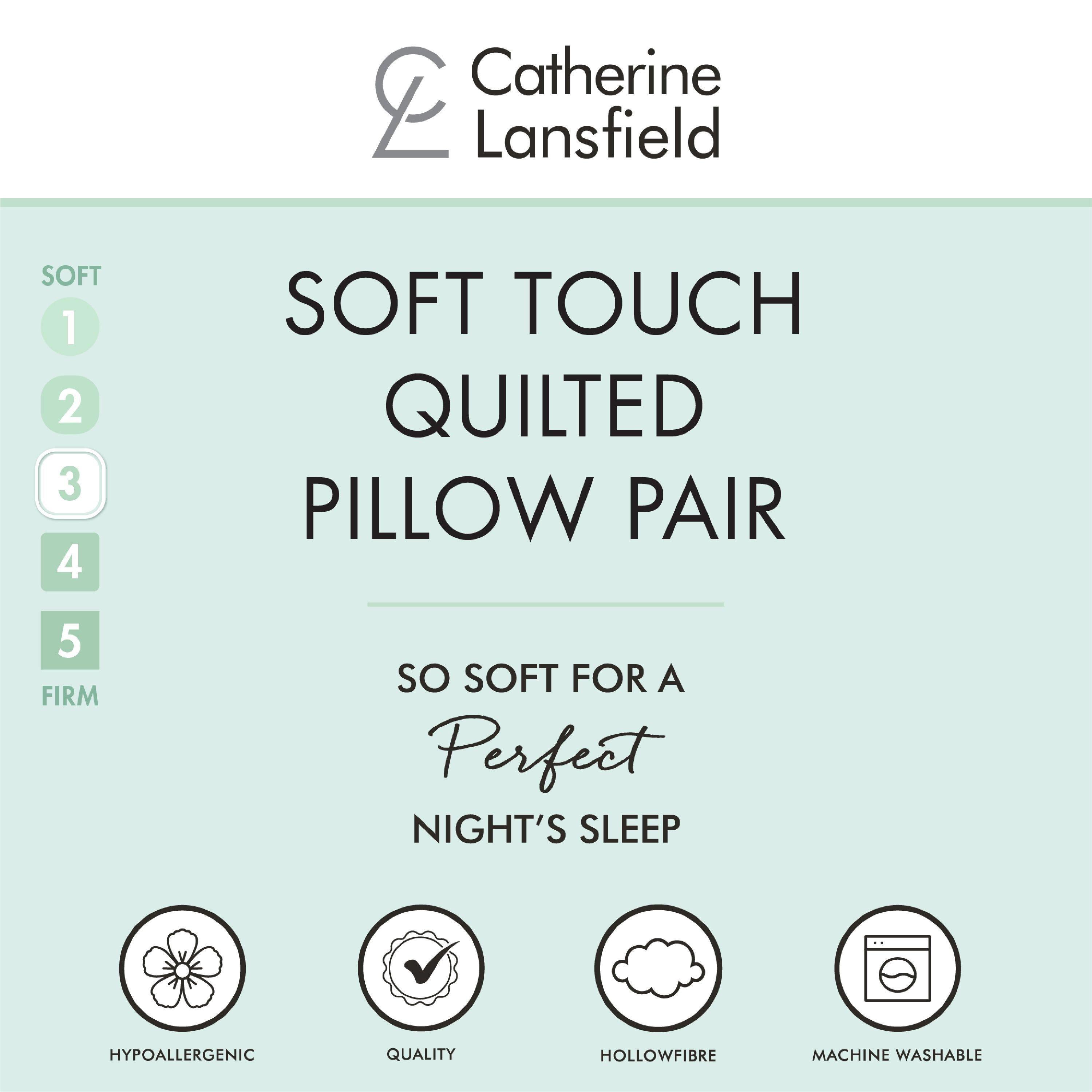 White - Catherine Lansfield - Luxury Quilted Comfort Embossed Pillow Pair - 6