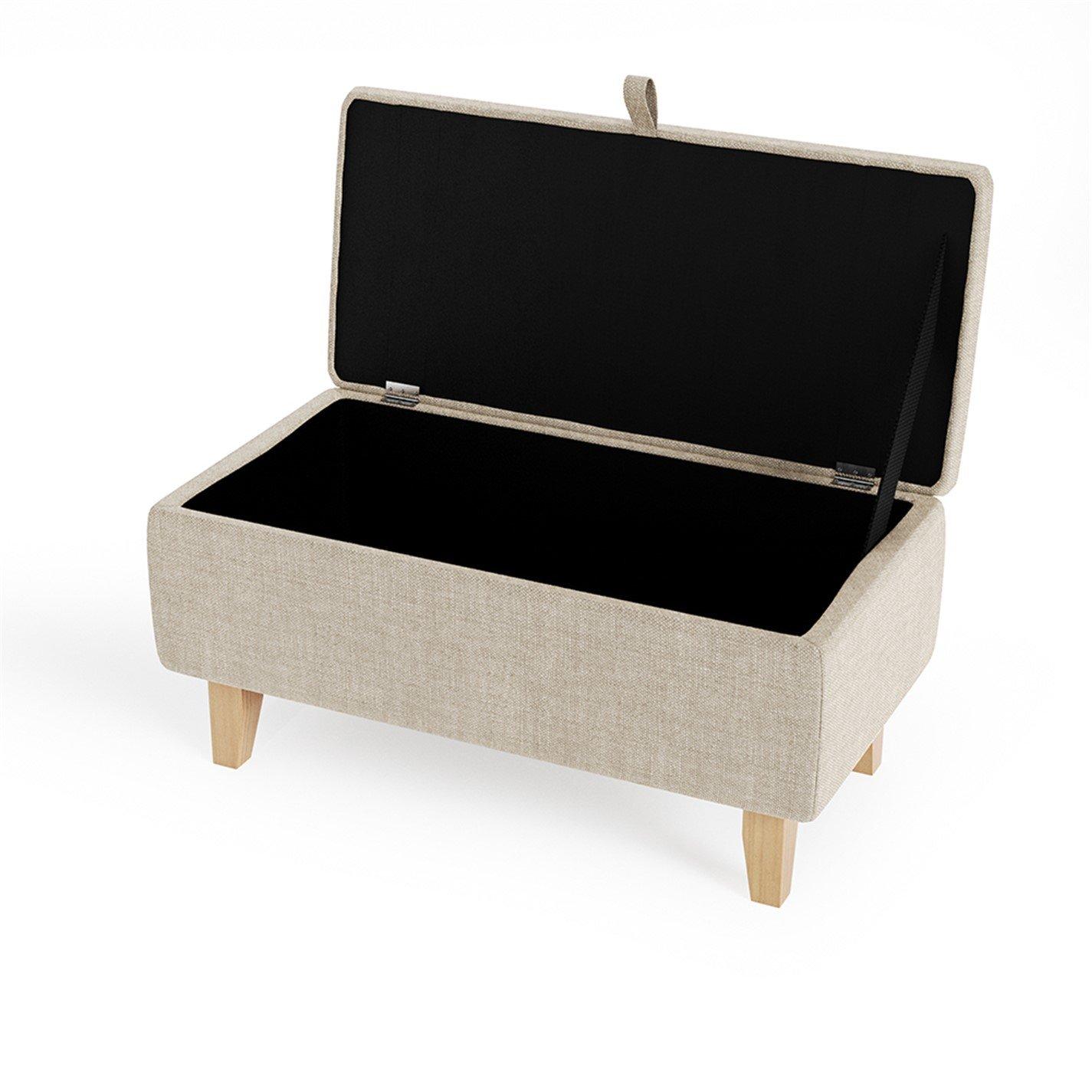 Brown - Kabinet UK - Linen Upholstered Storage Ottoman Footstool - 5