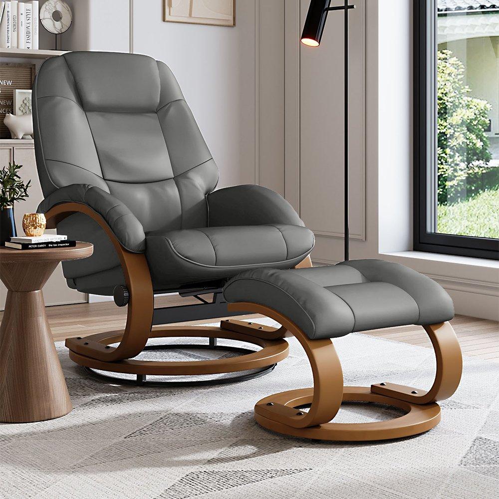 Dark Grey Brown - Kabinet UK - Ergonomic Executive Reclining Chair with Footstool - 1