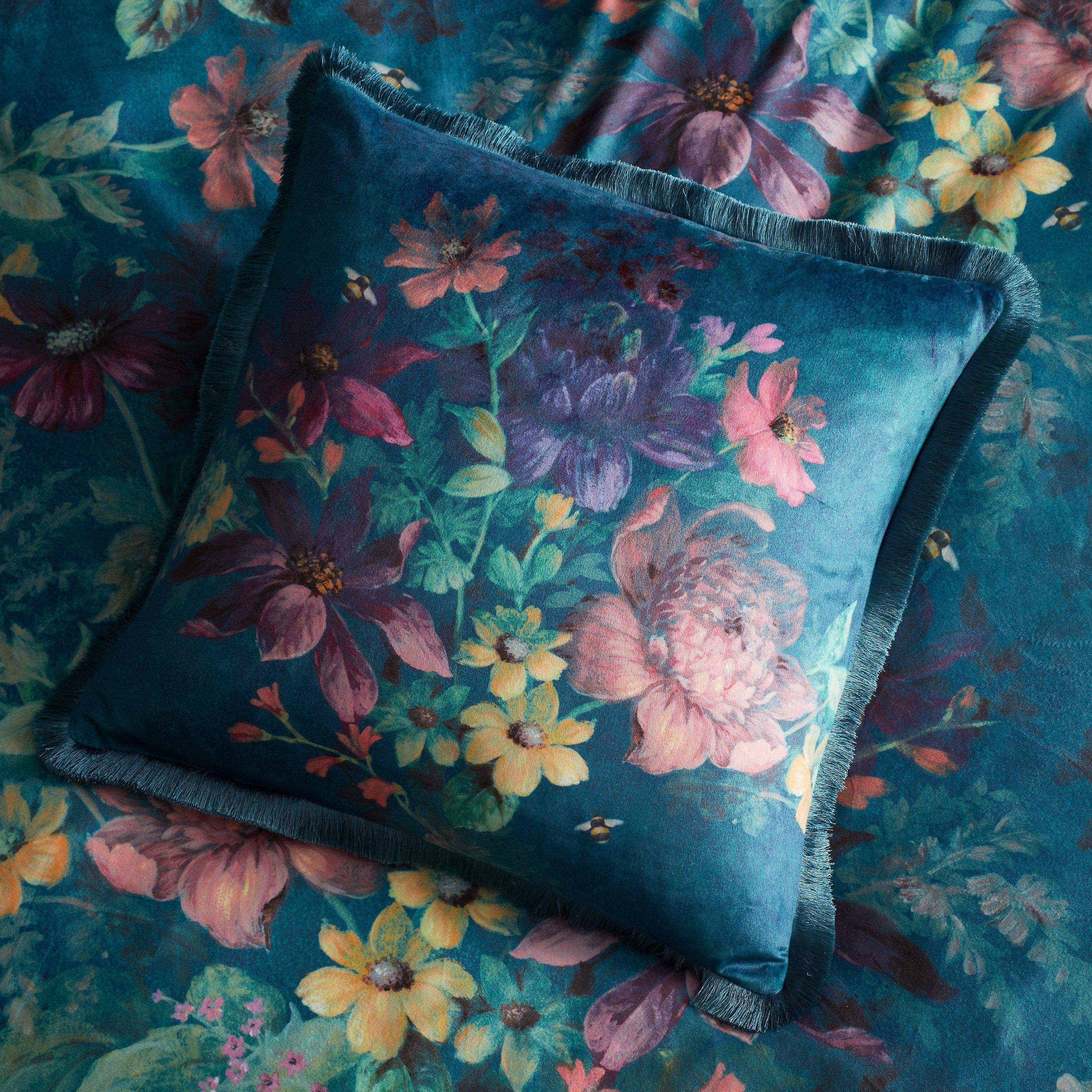 Teal - Catherine Lansfield - Bridgerton by CL Romantic Floral Soft Cushion - 2
